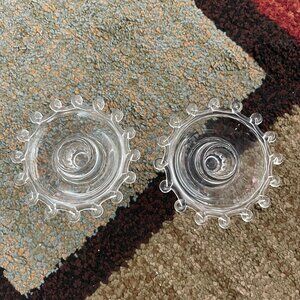 Vintage Heisey Clear Glass Lariat Single Light Candle Holders Set of 2
